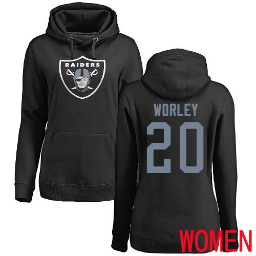 Oakland Raiders Black Women Daryl Worley Name and Number Logo NFL Football #20 Pullover Hoodie Sweatshirts->women nfl jersey->Women Jersey